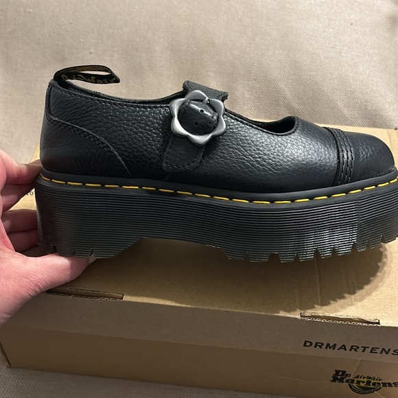 Dr Martens Addina Flower Buckle Leather Platform Shoes - Picture 4 of 14